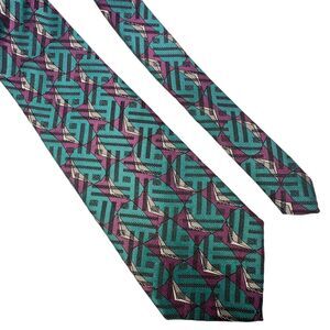 Robert Talbott Teal Purple Geometric 100% Silk Tie Best of Class USA Retro‎ 59"